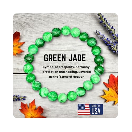 Jade Bracelet for Women & Men - Natural Green Jade Bracelet with 8mm Round Beads, Handmade Adjustable Healing Crystal Jewelry for Spiritual Balance, Luck, Wealth & Protection, Gift for Christmas