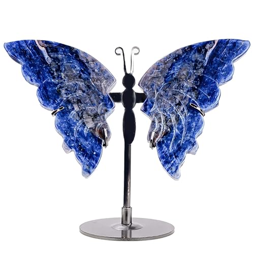 Apengshi Crystal Butterfly Ornament, Amethyst Agate Wings, Home Office Tabletop Decor (Sodalite) Sodalite