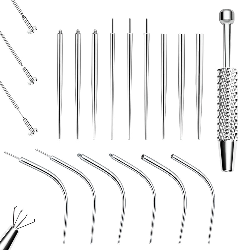 Piercing Insertion Aid Piercing Aid for Changing Stainless Steel Piercin-g Tool for Threadless Insertion for Ear/Nose/Lip/Belly with 1 Piercin-g Ball Screw (14g/16g/18g/20g) Pack of 15