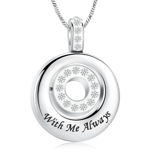 Yinplsmemory Circle of Life Urn Necklace for Ashes With Me Always Cremation Urns Pendant Eternity Memorial Necklaces for Women Mom Silver