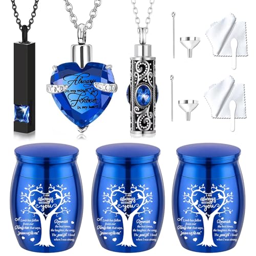 6 Pieces Tree of Life Cremation Urn Set for Ashes Sharing Urns for Human Waterproof Cremation Jewelry Urn Necklaces for Ashes for Women Men 6Pcs-Blue