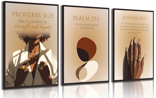 IEMIHZUM African American Girl Christian Wall Art Set of 3 16x24in Poster Scripture 24L"X16W"