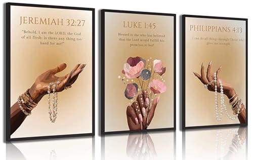 FKRYTYB 3Pcs Black Girl Christian Bible verses Wall Art 12x16in Scripture 16L"X12W"Poster