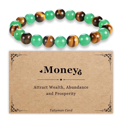 PEALICIOU Money Bracelets for Women Jade and Tiger Eye Protection Bracelet Green Money Bracelet