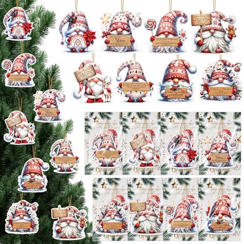 Loopeer 32 Sets Christian Christmas Ornaments Gifts with Bible Card Air Freshener Scented Hanging Gnome Religious Christmas Ornaments for Tree Women Men Family Church