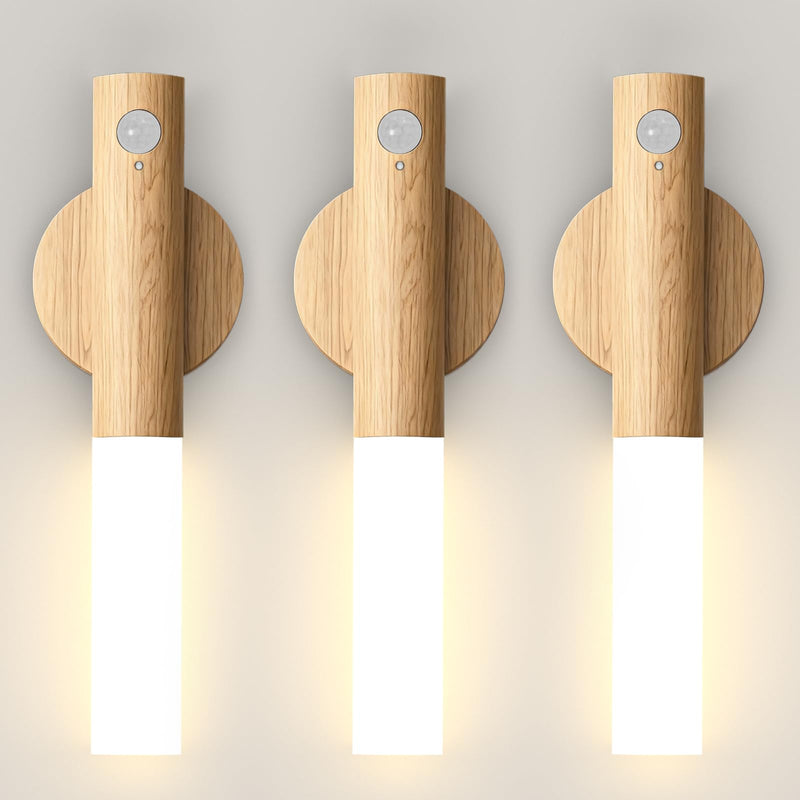 [Australia - AusPower] - iThird Motion Sensor Wall Light Beech 3PCS, Battery Operated Wall sconces 