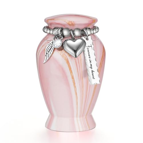 Dletay Small Urns for Human Ashes Keepsake 2.85 Inches Memorial Mini Cremation Urn for Women Men Aluminum Decorative Funeral Urns - Pink Gold Vein