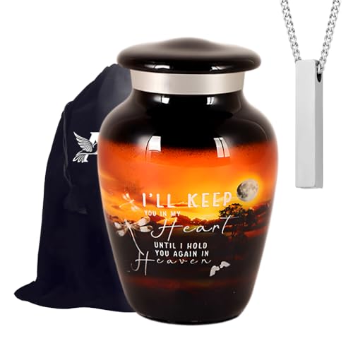 AmericUrn Moonlight Urns for Human Ashes – Adult Female & Male Memorial Set of 2 with 1 Keepsake Urn & Necklace