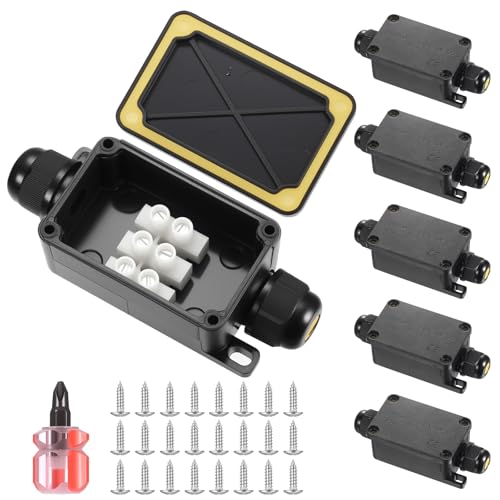 Pack of 6 Junction Box Small Mini Junction Box Waterproof Junction Box Waterproof Small Black 2-Way IP66 Waterproof Junction Box for Garden Outdoor Cable Earth Cable Diameter 3 mm - 6.5 mm Cable Connector Mini 2-Wege