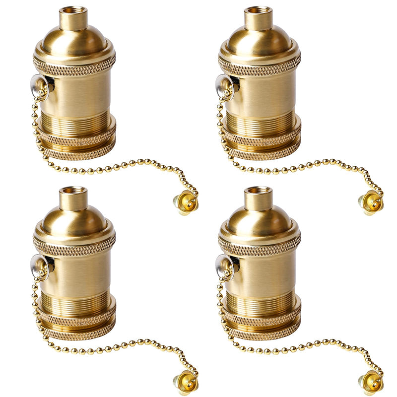GAOUTO Pack of 4 Vintage E27 Lamp Holder, Lamp Holder with Pull Chain Switch, Base Aluminum, Lamp Holder for Light Bulb, Wall, Ceiling Light, Table Edison Pendant Light, Hanging Lamp, DIY Accessories