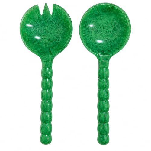 SS CRAFTS INDIA Premium Resin Salad Server Set (2 Pcs, 11.5-Inch) – Elegant Beaded Handle Serving Spoon & Fork, Kitchen Utensils for Salad, Pasta & Fruits, Unique Housewarming & Wedding Gift – Green