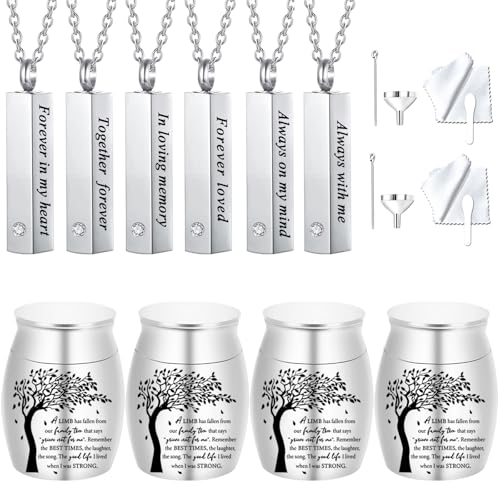 10 Pieces Urn Necklace for Ashes Cremation Urn Set for Ashes Sharing Urns for Human Adult Female Male Mini Keepsake Urns Waterproof Memorial Ash Holder (10Pcs-Silver) 10pcs-silver