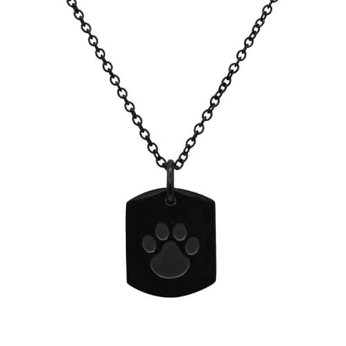 Black Paw Print Urn Necklace with Funnel Kit – Stainless Steel Cremation Jewelry for Ashes, 55cm Chain, Discreet Hollow Keepsake Pendant for Pet or Loved One