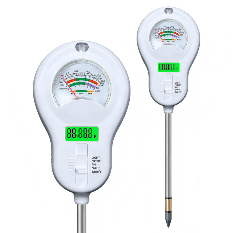 [Australia - AusPower] - Soil Tester 6-in-1 Soil Moisture Meter Sunlight/Moisture/Fertility/PH/Environment Temperature/Environment Humidity,Backlight LCD Display for Gardener,Lawn, Farming,Plant Care,Potting Soil Growing 