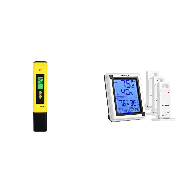 [Australia - AusPower] - VIVOSUN Digital pH Meter and Digital Thermometer and Hygrometer with 3 Remote Sensors, Indoor Outdoor Temperature and Humidity Monitor 