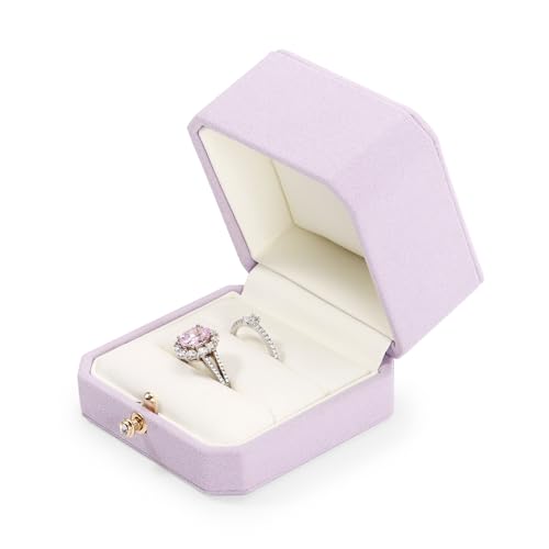 Octagonal Microfiber Dual Ring Box for Wedding Proposal Engagement Double Ring Box