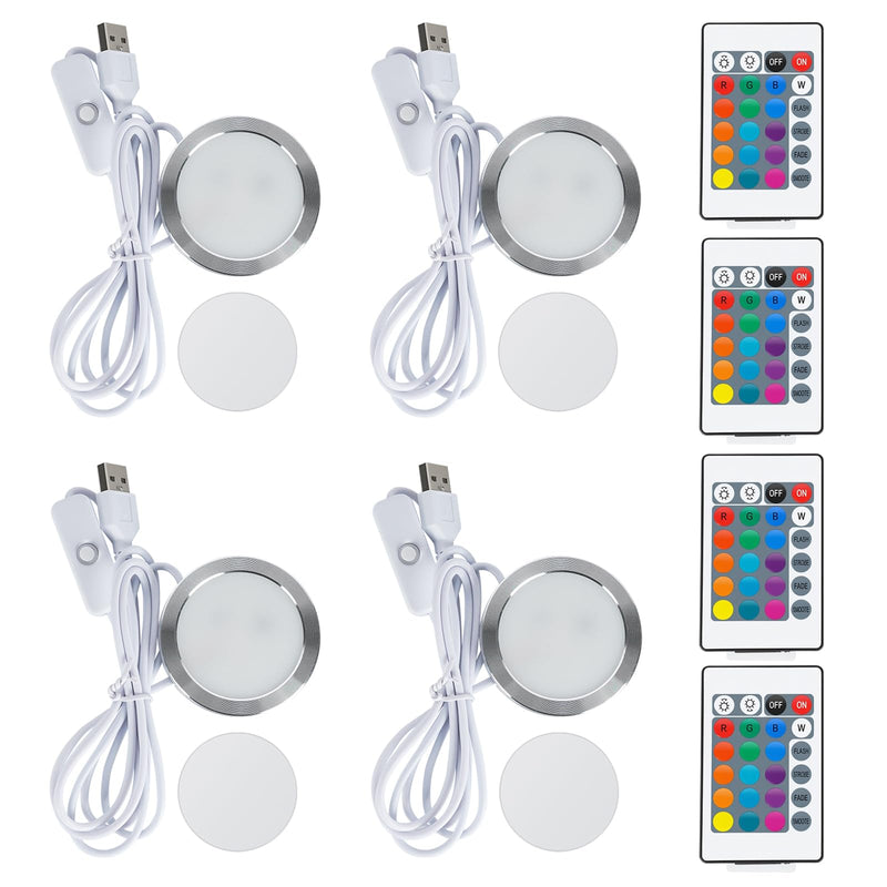 Remote Control RGB LED Lamp Kit for Bambu Lab 3D Printer Accessories-3D Printer DIY Multicolor Light Includes Button Battery Makerworld Hardware Model Spare Parts 5V USB Powered (4pcs) 4