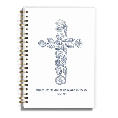 Christian Notebook for Women Men, Psalm 93:4 Bible Verse Journal for Gifts, Seashell Spiral Notebook for Church Notes Journaling Bibles - 5.5×8.3 - A10 Christian Seashell