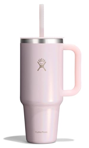Hydro Flask Travel Tumbler with Handle, Lid and Straw - Insulated Stainless Steel in 40 Oz Glimmer Pink 40 Ounces