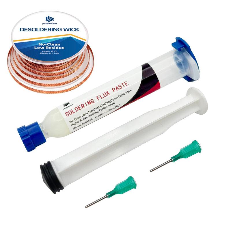 Flux Soldering, 10 ml No-Clean Lead-Free Rosin Soldering Pastes Flux with 3 m / 10 ft 2.5 mm Desoldering Wire for Mobile Phone Soldering, BGA, Electronic Soldering Repairs Kit 1+1