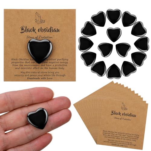 16 Sets 0.8 Inch Black Obsidian Heart Stone Set
