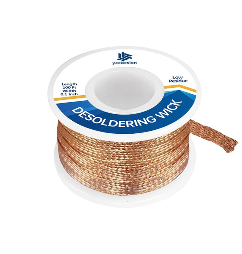 Desoldering Wire, 30 m / 100 ft Desoldering Wick for Removing Solder and Disassembling Electrical Components, No-Clean Desoldering Braid (1 PC - W 0.10 Inch L 100 Inch) 1 PC - W 0.10'' L 100'