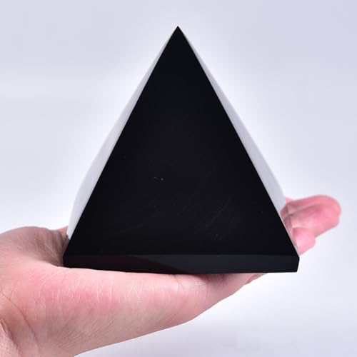 JIC Gem Large Black Obsidian Pyramid Natural Obsidian Stone Crystal Pyramid Reiki Healing Energy Meditation Home Office Desk Decor 80-90 mm / 3.1-3.5 Inch 80-90mm / 3.1-3.5"