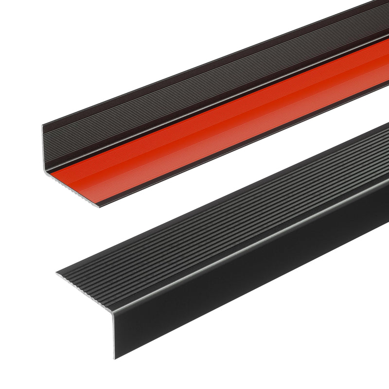 Raytano 2Pack 36" L Heavy-Duty Metal Stair Nosing, 0.8" x 1.6"W Self-Adhesive Non-Slip Aluminum Stair Edge Protector for Indoor and Outdoor Steps L- Molding (36in x 0.8 in x 1.6 in,Black) 36in x 0.8 in x 1.6 in Black 2