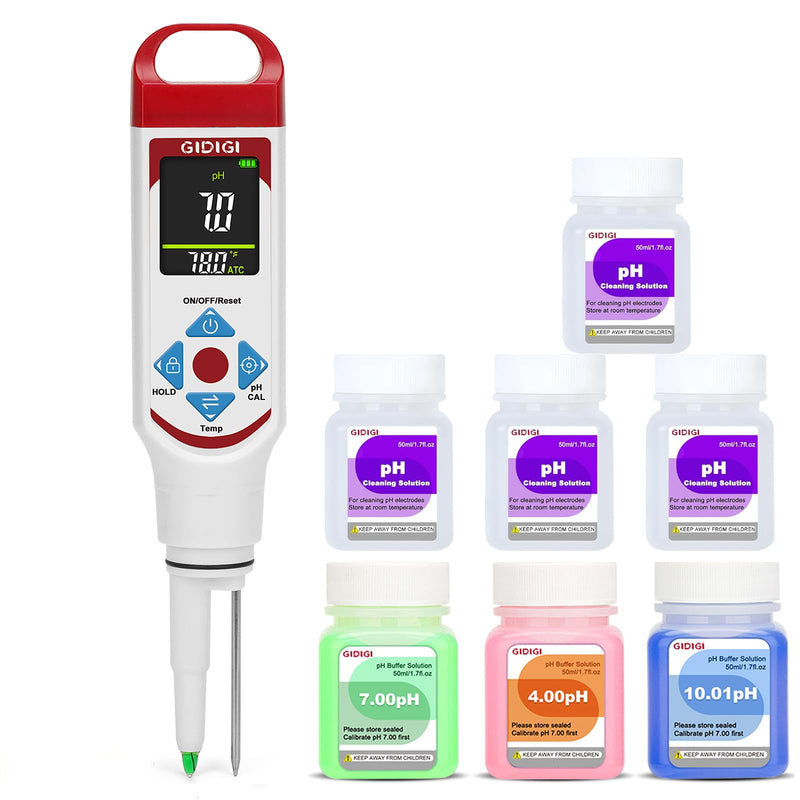 [Australia - AusPower] - Digital pH Meter for Food and pH Cleaning Solution Pocket pH Pen for Fermentation with 4 * 50ml Cleaning Solution and pH Calibration Kits 