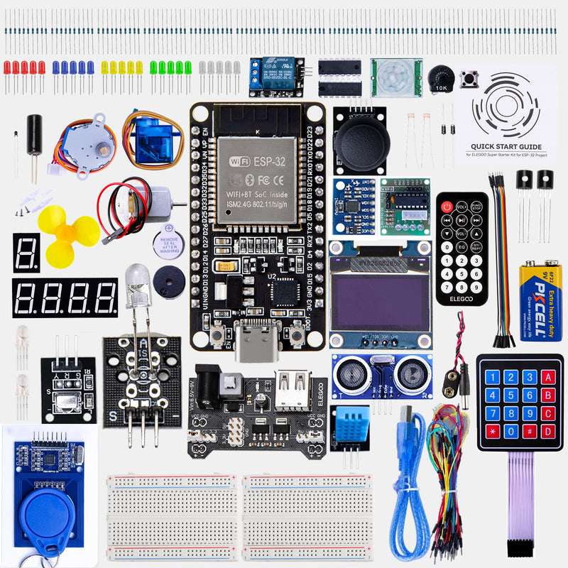 ELEGOO ESP-32 Starter Kit with Tutorial & Board Compatible with Arduino IDE | Development Board USB-C Dual-Core Microcontroller Support AP/STA/AP+STA, CP2102 Chip for Maker & DIY Projects