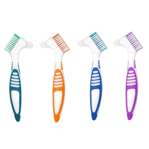 Toothbrush, 4 Pieces Dentures Toothbrushes Cleaning Brush Double Bristle Head Brush False Teeth Brush Toothbrush with Multilayer for False Teeth Cleaning Denture Brush