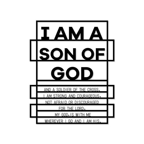Metal Boy Room Wall Decor I Am a Son of God Wall Art Sign Christian Room Hanging Decor Motivational Bible Verse Decoration for Playroom Living Room Bathroom (Black) Black