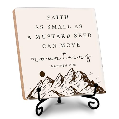 Faith as Small as a Mustard Seed Can Move Mountains Christian Wooden Plaque Sign Box for Home Table or Shelf Gifts for Christians 5.1x5.1 Inches.(003) Faith