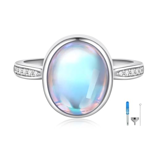 Moonstone Urn Rings for Women Sterling Silver Circle of Life Cremation Jewelry for Human Ashes Keepsake Memorial Gift for Loved Ones 10