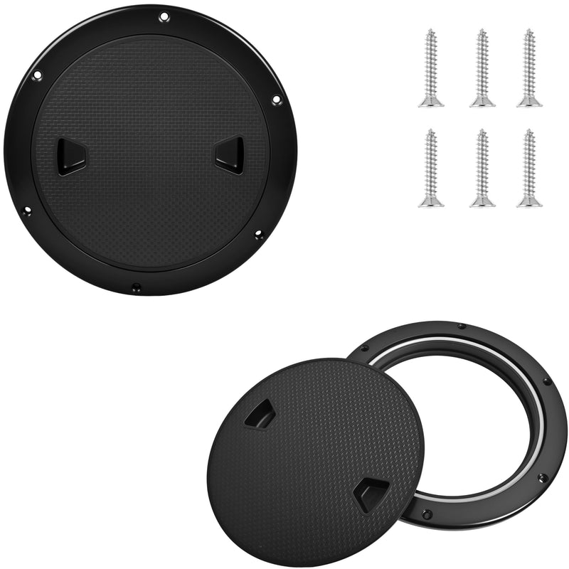 4"/6"/8" Boat Round Deck Plate Inspection Hatch，Deck Plates for Boats，Non-Slip Boat Hatch, Suitable for Ships, RV, Outdoor Facilities, ABS White Plastic, Attached 316 Stainless Steel Screw Black-4IN 1