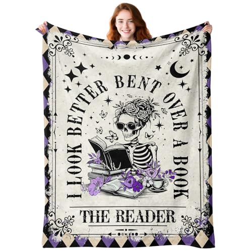 Book Lovers Gifts, Smutty Book Lover Gifts for Women, Reading Blanket 60x80 Skeleton-purple 60"x80"