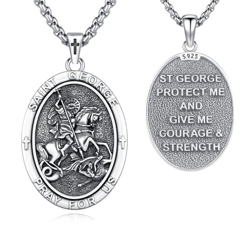 925 Sterling Silver Patron Saint Medal Necklaces with 22"+2" Rolo Chain Silver Oxided 18b-St George