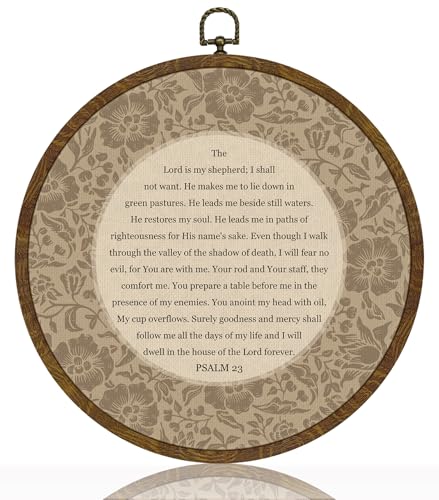 Christ Round Wall Art Decor, Christian Blessing Scripture Floral Circular Hanging Artwork, Inspirational Faith Home Decor for Prayer Room Living Room Bedroom,Bible Verse Gift 10Inch(Begei-Psalm23) Begei-Psalm23