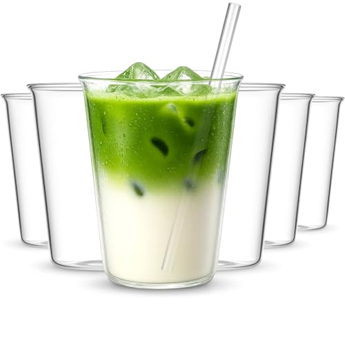 Set of 6 11.8 oz Clear Drinking Glass with Straws, 340 ml 11.8 Oz/ 340 ml