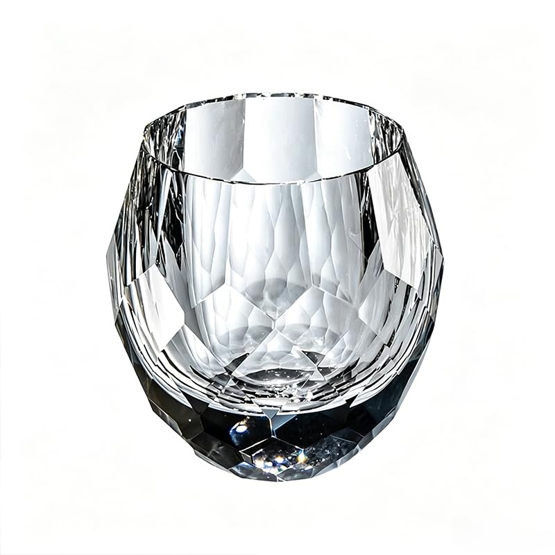 4oz Lead-Free Crystal Whiskey Glasses, Hand Cut Diamond Facet Old Fashioned Rocks Tumblers, Heavy Base Clear Bourbon Scotch Cocktail Glass for Bar Holiday Gift