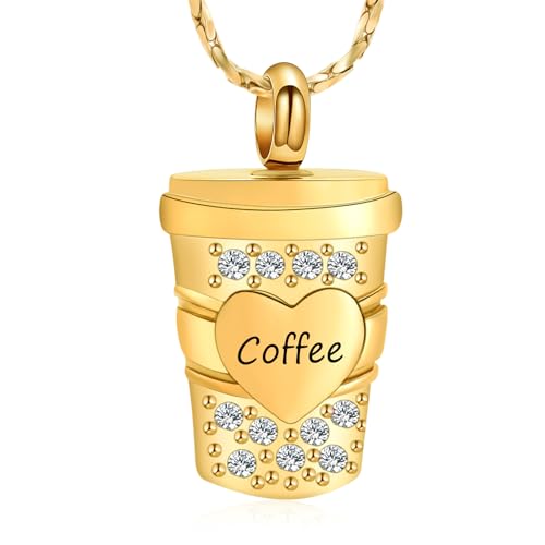 Imrsanl Coffee Cup Memorial Urn Necklace Cremation Jewelry for Ashes Gold