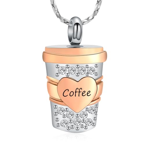 Imrsanl Coffee Cup Memorial Urn Necklace Cremation Jewelry for Ashes Silver-Rose Gold