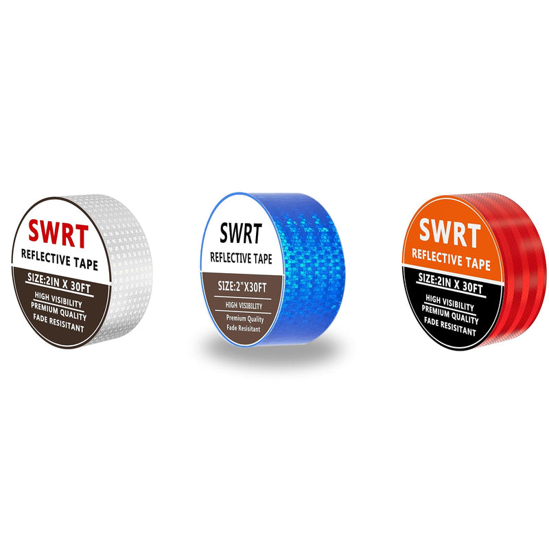 SWRT Reflective Tape 2 Inch x 30 Feet DOT-C2 Red and White and Blue Reflective Tape Outdoor Waterproof Strong Adhesive Safety Warning Tape