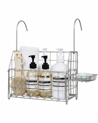 Large Rustproof Shower Caddy Hanging, 304 Stainless Steel Hanging Shower Organizer Basket for Bathroom & Bathtub, Over the Rod Shower Rack for Shampoo, Conditioner, Soap & Bath Accessories(Silver) Silver