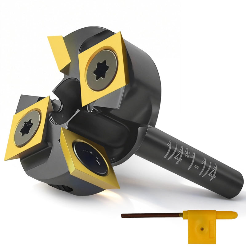 Slab Flattening Router Bit 1/4" Shank, 1-1/4" Cutting Diameter, 2+2 Titanium-Coated Flutes, Carbide Inserts for CNC Spoilboard Surfacing Planing and MDF Surfacing for Slab Leveler, Rabbeting 1/4" Shank, 1-1/4" Cutting Diameter,2+2 Wings