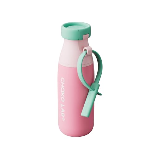 CHAKO LAB Insulated Water Bottle with Two Strap | BPA-Free Leak Proof | 17oz Bottle with Spout Lid & Straw | Peach