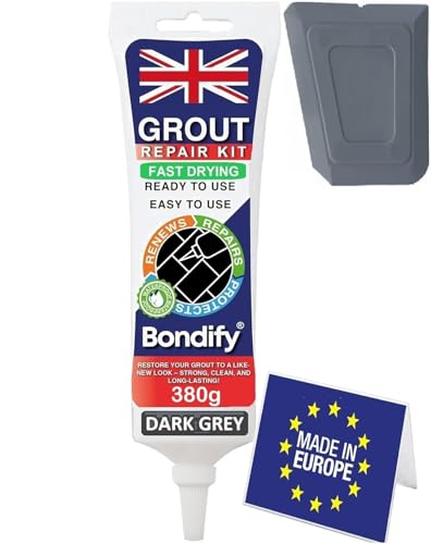 Waterproof Dark Gray Grout Reviver Ready Mixed 13.4oz/380g FAST DRYING EXTRA VOLUME Waterproof Grout Repair Kit Dark Grey Tile Grout for Patio, Shower, Bathroom, Window Quick Drying Gap Filler
