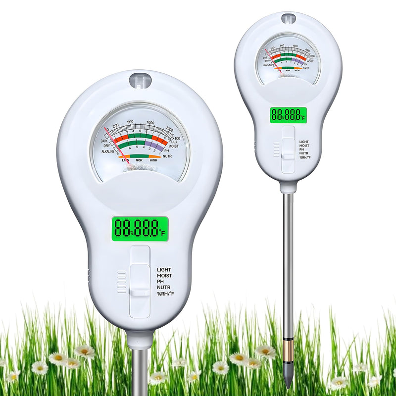 [Australia - AusPower] - 6-in-One Soil Test Kit-Soil Moisture Meter/PH Meter/Fertility/Sunlight Intensity Soil Tester, Dual Screen Meter Display & Rotatable Head for Indoor&Outdoor Plants, Lawn&Farm 