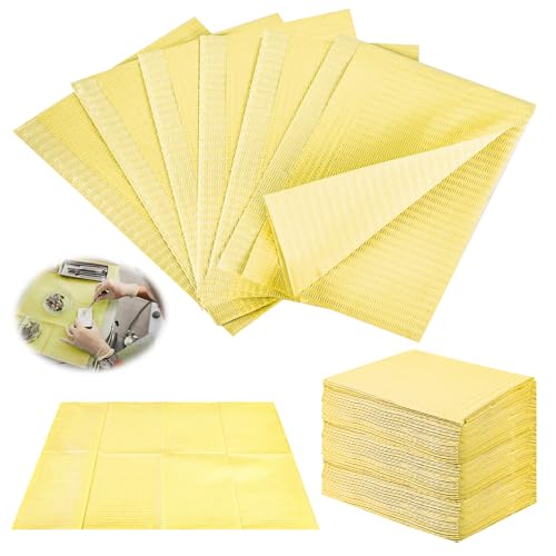 Dental Bibs, Pack of 125, 33 x 45 cm, Tattoo Tablecloths, Patient Napkins, Dental Napkins, Waterproof Tattoo Piercing Bibs for Hospitals Studios, Tattoos, Practices (Yellow)
