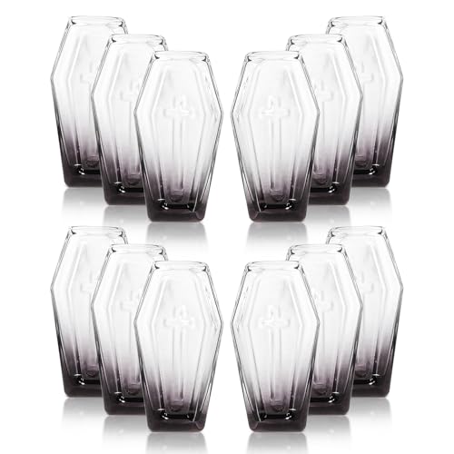 12PCS Coffin Shot Glasses Halloween Shot Glasses Drinking Glass (Black) half black 12